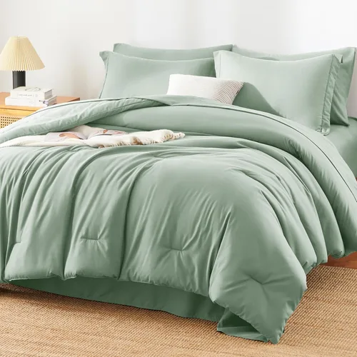 Miniatura 27 de Juego de edredón blanco queen, 7 piezas cama en una bolsa, juego ligero de ropa de cama queen, juego de 7 piezas para todas las estaciones, suave