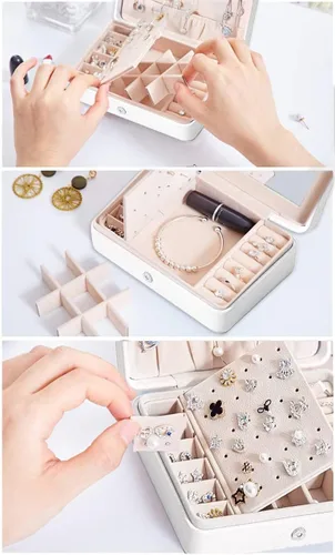 Miniatura 4 de CHYA Joyero pequeño para mujeres y niñas, estuche organizador de joyas de viaje de piel sintética, soporte portátil para almacenamiento de joyas