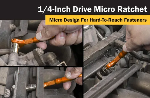 Miniatura 5 de Titan Tools 11322 - Destornillador con trinquete micro de 1/4 de pulgada x 4 pulgadas y 90 dientes - Naranja