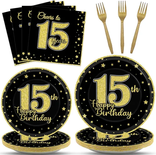 Miniatura 28 de 96 piezas de decoración de cumpleaños número 65 para hombres, platos y servilletas de papel para la mesa de pastel, suministros de mesa