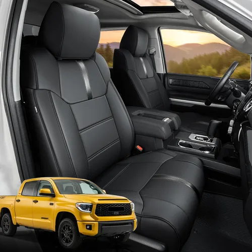 Super Cover - Fundas de asiento delantero para Toyota Tundra 2014-2021 (solo asientos de cubo), protectores de asiento delantero de cuero de