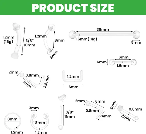 Miniatura 2 de Yolev 66 piezas de retenedores de piercing transparentes para cirugía – Flexible Bioflex nariz tabique oreja ceja lengua ombligo anillos