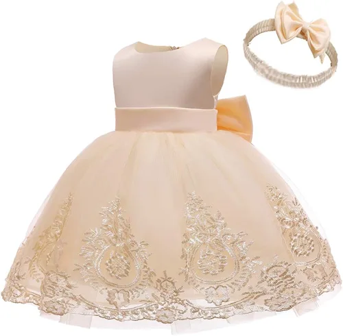 Miniatura 2 de CMMCHAAH - Vestidos de fiesta y concurso con encaje y bordado con lazo tutú y diadema para bebés y niñas tallas 0-6T
