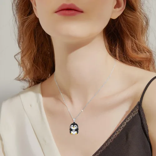 Miniatura 4 de Collar con dije de búho, pingüino, gato y dragón para mujeres y niñas, plata de ley 925, collar con dije de animal lindo con diamantes cultivados