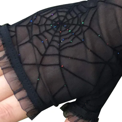 Miniatura 5 de Soochat Guantes sin dedos de encaje de telaraña de Halloween, Negro