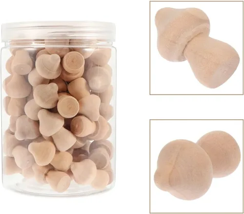 Miniatura 4 de Juego de 60 piezas de hongos de madera naturales sin terminar con formas de hongos, figuras de hongos, mini muñecas de madera para artes