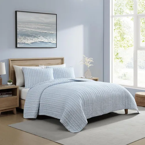 Miniatura 7 de Nautica - Juego de edredón tamaño Queen, ropa de cama de algodón suave y reversible, ligera para comodidad durante todo el año, juego de cama de 3