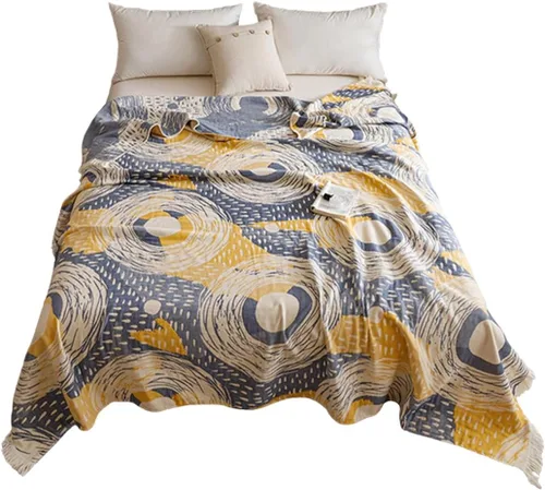 Miniatura 13 de SANACYNA - Manta de muselina de gasa de 6 capas 100% algodón, manta de girasol tamaño Queen 90 x 90 pulgadas, manta ligera suave y transpirable
