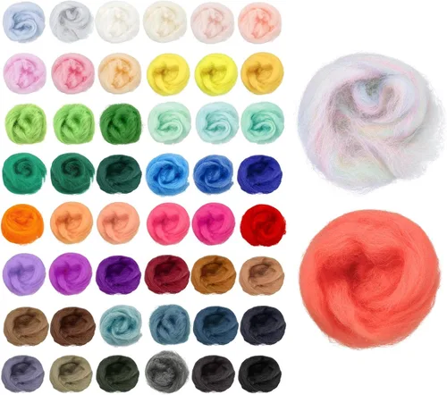 uxcell 100 piezas de lana de fieltro de aguja, 50 colores, hilo de lana de fibra natural, aguja para fieltro de lana, suministros de hilo de