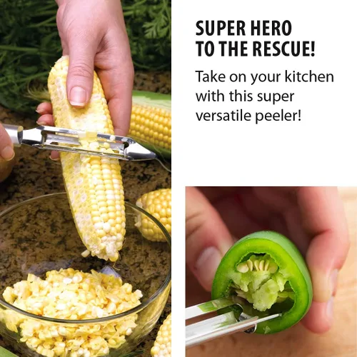 Miniatura 4 de Rada Cutlery Deluxe - Pelador de verduras (R141), hoja giratoria de acero inoxidable de 2 pulgadas, mango plateado, paquete de 2