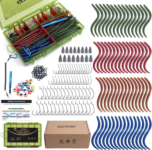 Miniatura 15 de Goture Wacky - Kit de señuelo de pesca con plástico suave, herramientas de aparejo loco, juntas tóricas, ganchos de gusano y lanzamiento, cuentas