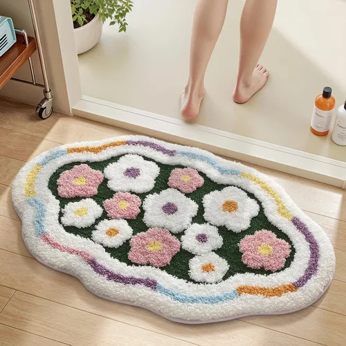 Miniatura 12 de Tapete de baño, bonitas alfombras de baño con microfibra suave y gruesa, absorbente, de secado rápido, antideslizante, lavable a máquina, tapete