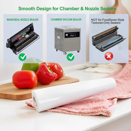 Miniatura 3 de MAGIC SEAL Bolsas selladoras al vacío de cámara de 15 pulgadas x 50 pies, bolsas suaves para almacenamiento de alimentos para preparación de comidas