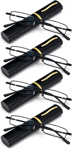 Miniatura 7 de REAVEE - 2 unidades de gafas de lectura con bolígrafo delgado para hombres y mujeres, tamaño pequeño de bolsillo, tubo con bisagra de resorte