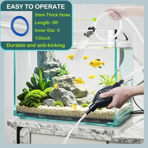 Miniatura 4 de Aspirador de sifón de acuario de 5 pies, bomba de sifón de mano, cambiador de agua para limpieza de peceras, grava y arena