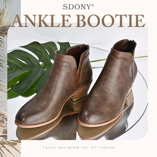 Miniatura 6 de SDONY Botines de tacón bajo para mujer, botines gruesos y elegantes con cremallera para mujer