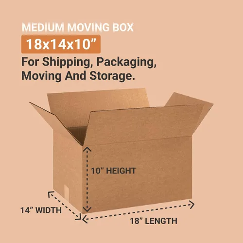 Miniatura 2 de BOX USA Cajas de envío medianas de 18 pulgadas de largo x 14 pulgadas de ancho x 10 pulgadas de alto, paquete de 25 cajas de cartón corrugado