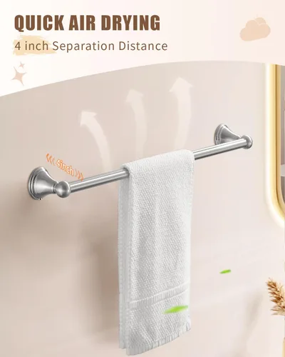 Miniatura 3 de Sagetta Juego de accesorios de baño de níquel, juego de accesorios de baño de 5 piezas, soporte de pared, incluye barra de toalla de 20 pulgadas