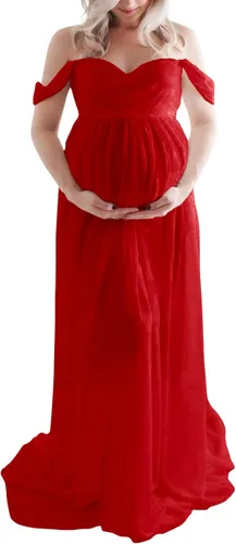 Miniatura 2 de Maternity Dress for Photography Off Shoulder Chiffon Gown Split Front Maxi Pregnancy Dresses for Photoshoot