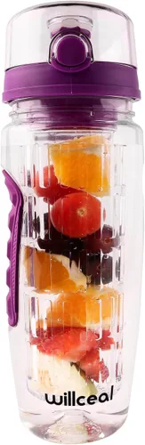 Miniatura 3 de Botella de agua con infusor de frutas de 32 onzas, duradera, grande, sin BPA, Tritan con tapa abatible, diseño a prueba de fugas, deportes, camping