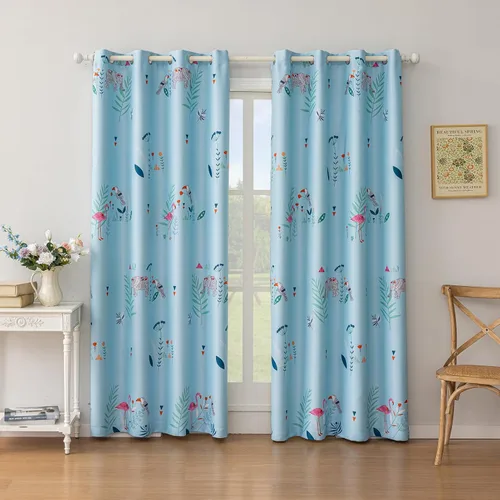 SUOUO Cortinas opacas de doble cara con estampado de pájaros para sala de estar, flores silvestres azules, estilo bohemio, para oscurecer la