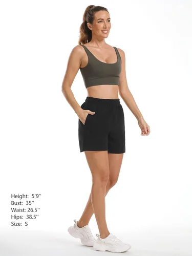 Miniatura 5 de Stelle Pantalones cortos de verano para mujer, cómodos, de algodón, de cintura alta, con bolsillos