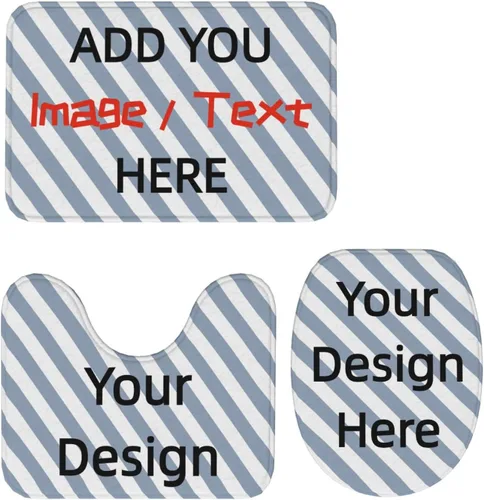 Juego de alfombras de baño personalizadas de 3 piezas personalizadas, con imagen, texto, logotipo, contorno de inodoro, cubierta de tapa, tapete de