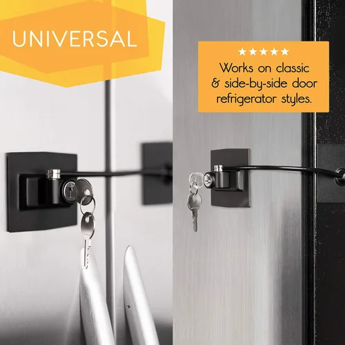 Miniatura 4 de Paquete de 2 cerraduras para refrigerador Guardianite Premium con cerradura con llave incorporada (paquete de 2, negro)