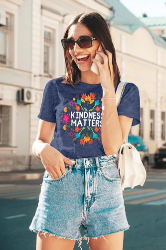 Miniatura 3 de Camisetas de profesor para mujer, camiseta con texto en inglés "Be Kindness", camisetas de salud mental, camiseta bohemia con gráficos florales