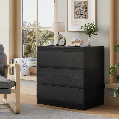 Miniatura 11 de OtterOasis Cómoda de madera negra para dormitorio, 5 cajones para almacenamiento de ropa, cómoda moderna con cajones anchos, cajones anchos