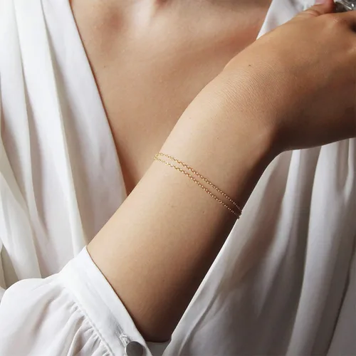 Miniatura 3 de Pulsera de cadena de elegante oro para mujer, pulseras de cadena individual o en capas, con eslabón de dije de corazón, karma, triángulo, perlas