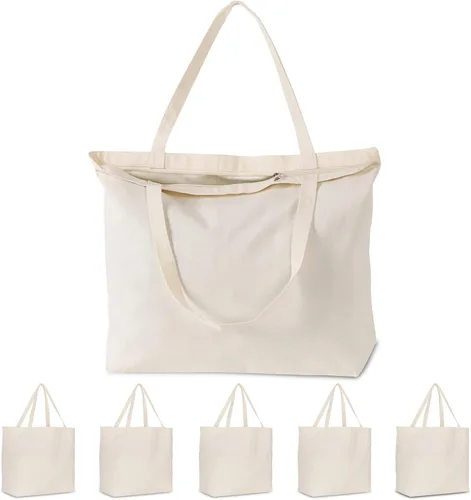 Miniatura 13 de Bolsas de lona de Koolmox, Bolsas de lona de algodón en blanco de gran resistencia con fondo plano, 6 piezas, Beige