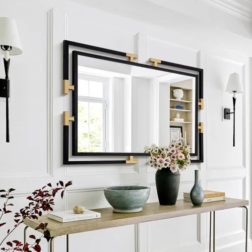 Miniatura 14 de Espejo de pared decorativo grande, espejo negro de 24 x 36 pulgadas para baño, decoración de pared de vidrio templado con marco de metal para sala