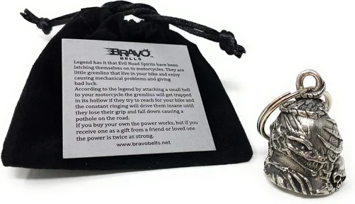 Miniatura 3 de Bravo Bells Skull Dragon Bell - Accesorio de campana de motociclista o llavero para buena suerte en la carretera