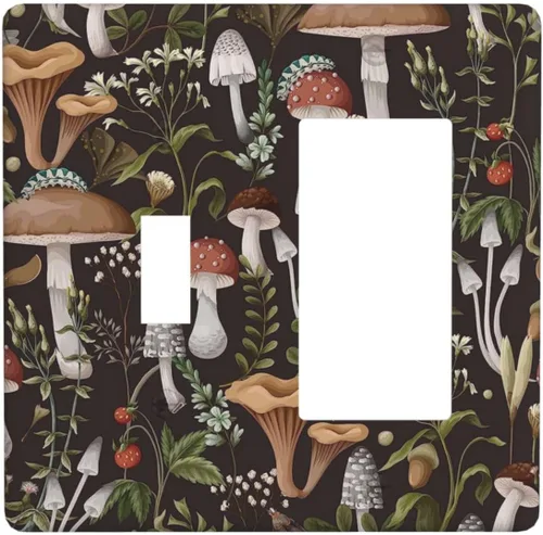 Miniatura 107 de Funky Retro Vintage 70s 60s Boho Hippie Hongo Botánico Floral 2 Gang Interruptor de luz de palanca doble Placa de pared Cubierta de toma de Planta
