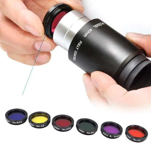 Miniatura 4 de Kit de filtro de telescopio colorido de 1.25 pulgadas, filtro de luna para telescopios con caja de almacenamiento para telescopios, oculares