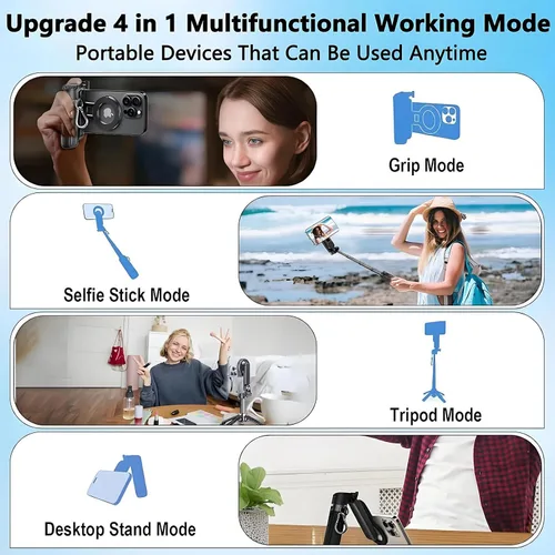 Miniatura 4 de Palo selfie magnético 4 en 1 con rotación de 360° multifuncional con control remoto inalámbrico desmontable para iPhone y Android, soporte