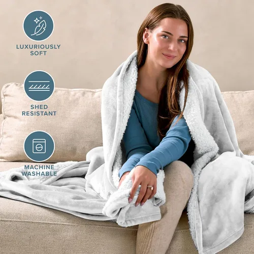 Miniatura 3 de Manta de forro polar de sherpa Bare Home - Tamaño para Lanzar/Viajar - Manta para cama, sofá y sofá cama - Cálida y ligera - Esponjosa y suave
