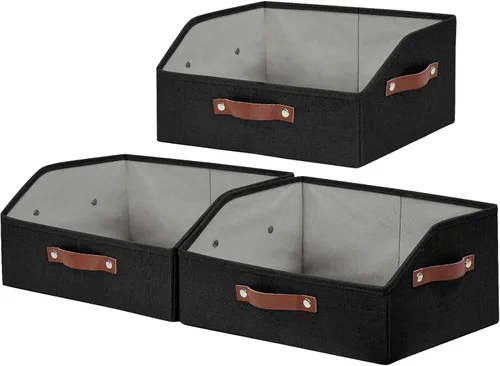 Bagnizer Organizadores y almacenamiento de armario, contenedores de almacenamiento trapezoidales de lino con asas, organizador de estantes plegables