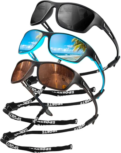 Miniatura 20 de KALIYADI Gafas de sol polarizadas para hombre, gafas de sol deportivas para conducir, ciclismo, pesca, con protección UV Negro mate/azul hielo/azul