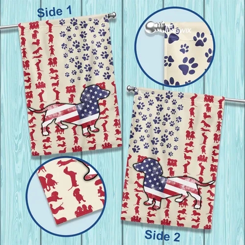 Miniatura 3 de Flagwix Banderas de perro patriota americano – Bandera estadounidense de doble cara para amantes de los perros salchicha – Decoración para el hogar
