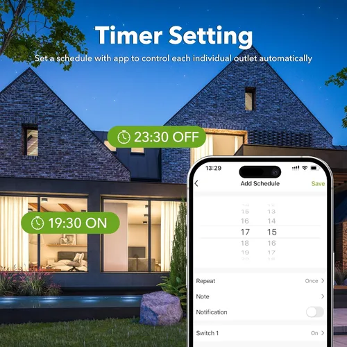 Miniatura 6 de Enchufe WiFi inteligente para exteriores, temporizador Wi-Fi de alta resistencia HBN con dos tomas de corriente con conexión a tierra, control