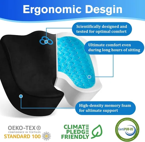 Miniatura 2 de CushyOasis Cojín de Asiento, Cojines de Gel para Silla, Cojines para Silla de Oficina, Parte Inferior Antideslizante y Funda Extraíble Cojín