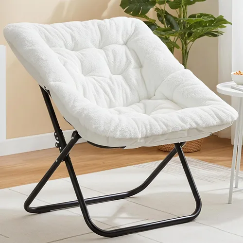 Miniatura 7 de Sweetcrispy Silla Cómoda para Adultos, Silla Plegable para Sala de Estar, Sillón de Peluche Sintético Suave para Dormitorio, Silla de Lectura Cómoda