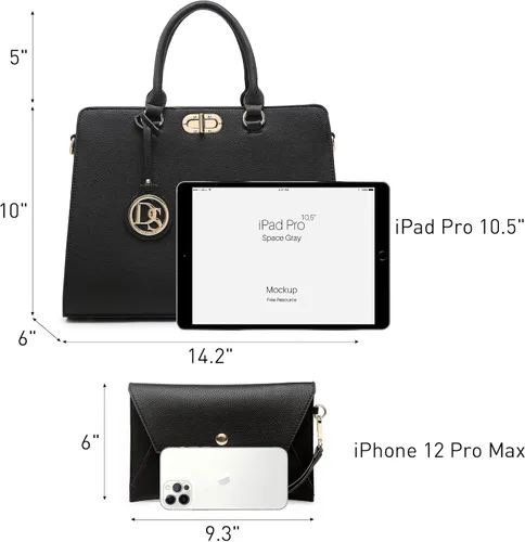 Miniatura 4 de Dasein Bolsos de mano para mujer, bolsos de mano con asa superior, bolsos de trabajo, bolsos de hombro con embrague a juego, juego de 2 piezas