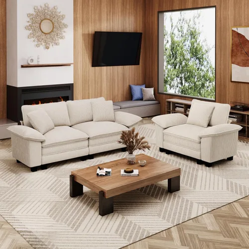 Miniatura 43 de MIXPATIO Juego de sofá modular Cloud en forma de U, asiento profundo de 3 piezas, sofá modular de 6 plazas y brazos extraíbles, felpilla de felpa