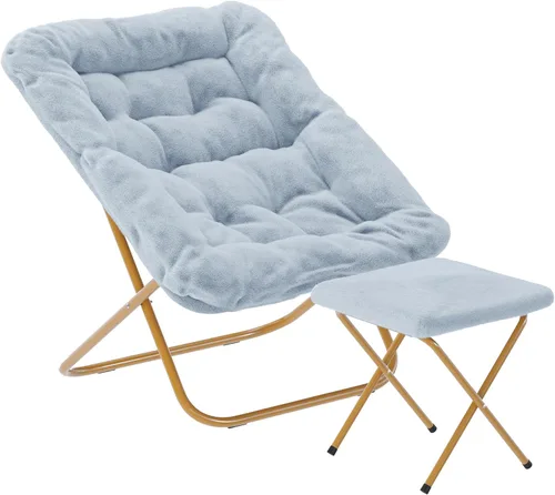 Miniatura 19 de Flash Furniture Archer - Silla Saucer con marco de acero plegable, silla portátil de gran tamaño, para dormitorio o dormitorio, 28 pulgadas, piel