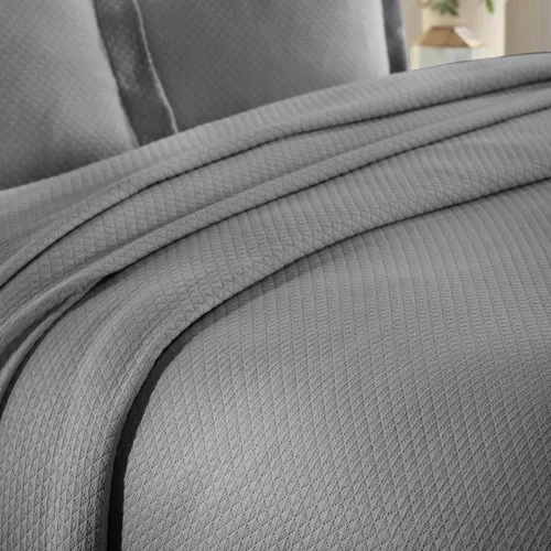 Miniatura 9 de Cubrecama doble Superior Diamond Solitaire de algodón de primera calidad Jacquard Matelassé con fundas de almohada a tono, color aguamarina, gris