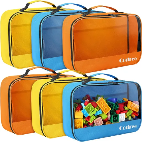 Miniatura 10 de Paquete de 3 bolsas transparentes de almacenamiento de juguetes, 9.4 x 6.7 x 4.3 pulgadas, bolsas organizadoras de juguetes de PVC transparente
