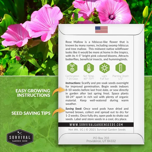Miniatura 2 de Survival Garden Seeds - Semilla de malva rosa para plantar - Paquete con instrucciones para plantar y cultivar flores silvestres nativas